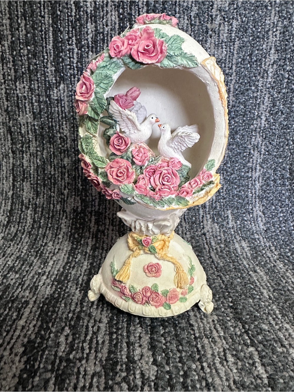 Musical Box Pink Rose & Dove Decorative Egg Figurine - Tea for Two